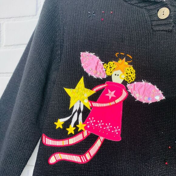 NWT Quacker Factory sweater Christmas angels black embellished size large women - Picture 4 of 14